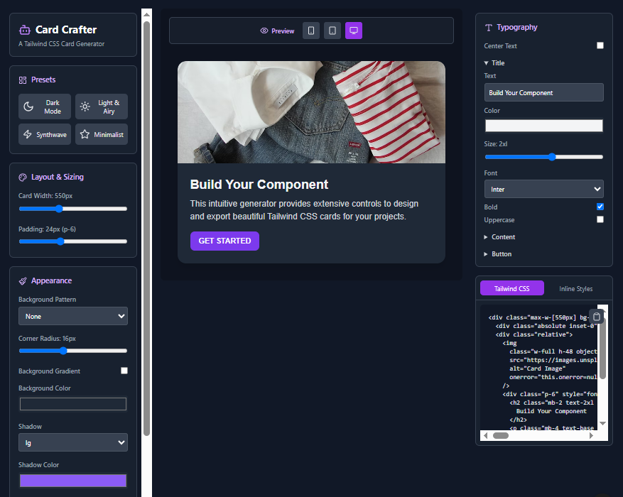 Tailwind Card Generator